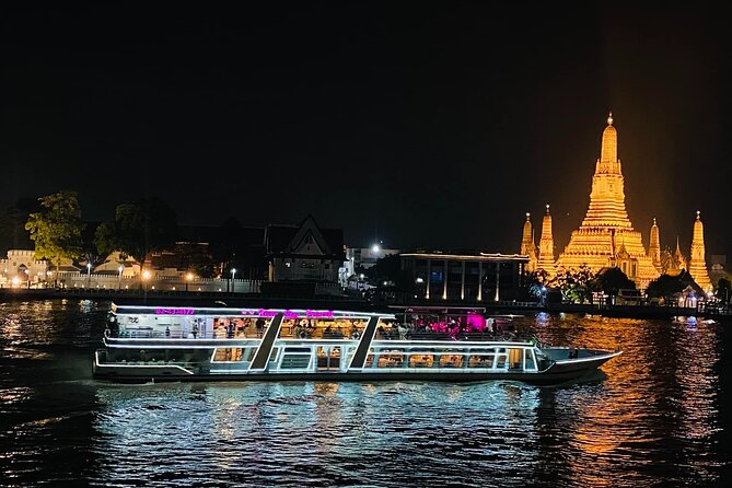 Bangkok Chao Phraya River Sunset Cruise Tour Admission Ticket - Wat Arun after dark