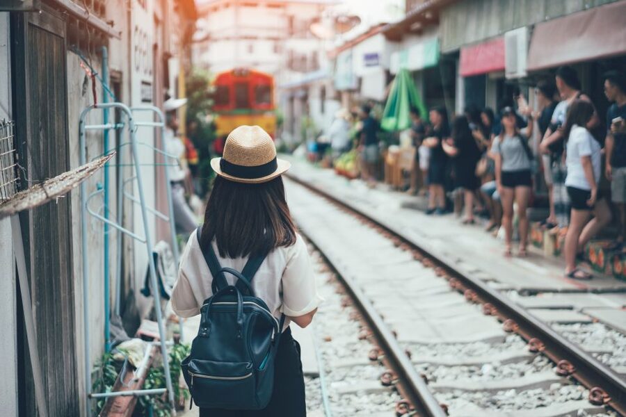 Bangkok: Damnoen Saduak, Train Market & Mahanakhon Day Trip - Riding the train into Maeklong Market