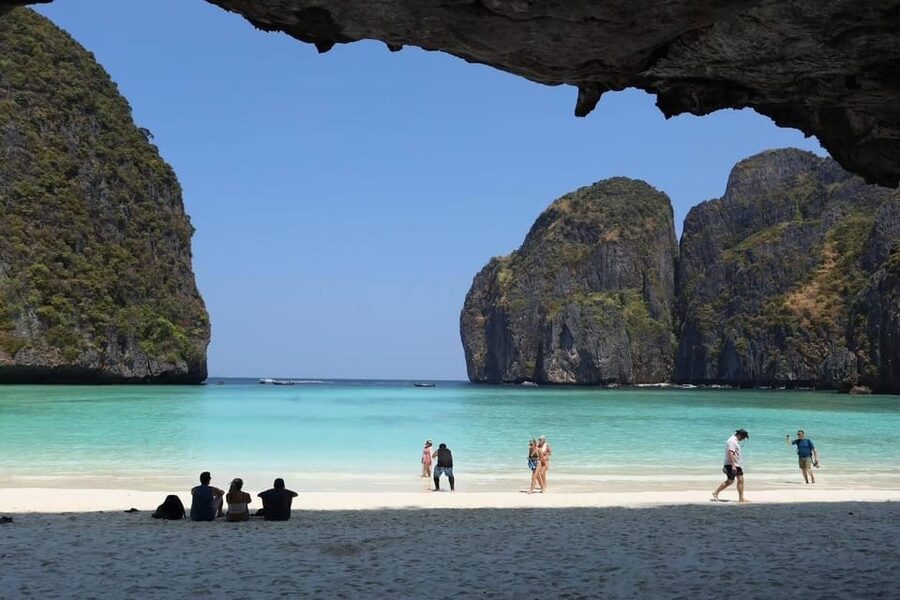 Krabi: Phi Phi Islands & Maya Bay Speedboat Tour with Lunch - Monkey Beach is viewed from the boat