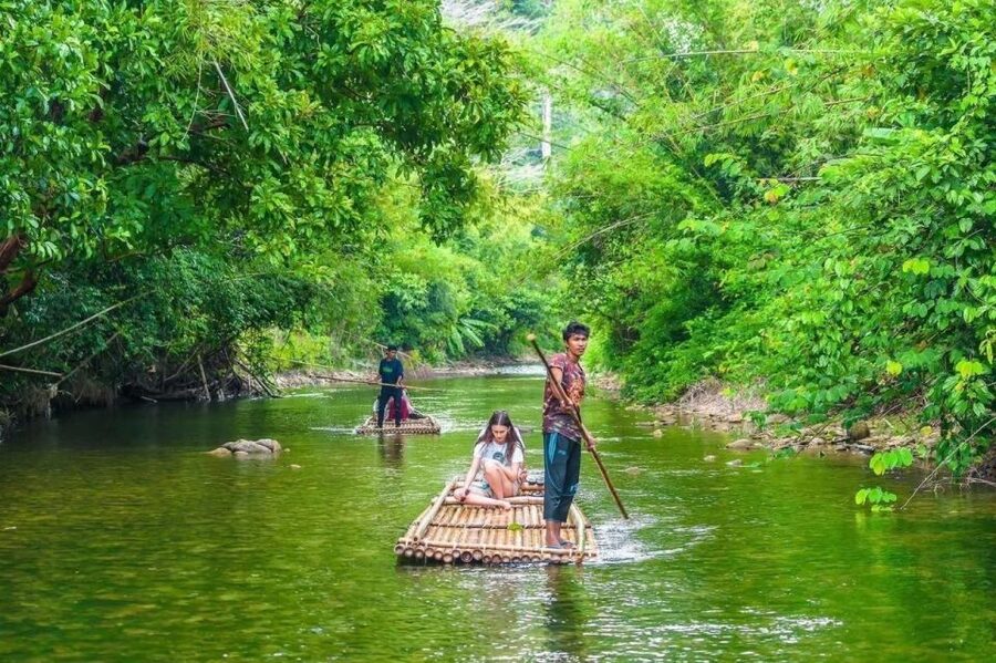 Phuket: Bamboo Rafting, Monkey Cave, and ATV Option - Walking to the waterfall