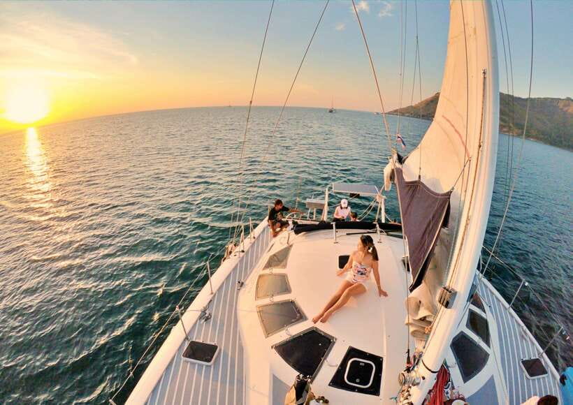 Phuket: Coral Island Catamaran Cruise with Sunset Dinner - The catamaran ride across the Andaman coast